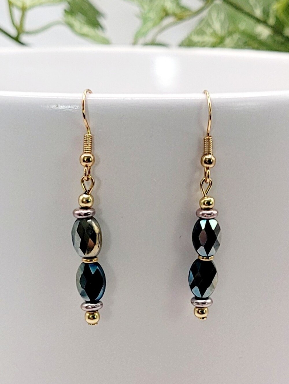 Gold Drop Earrings With Green Czech Glass Beads New- Women Jewelry